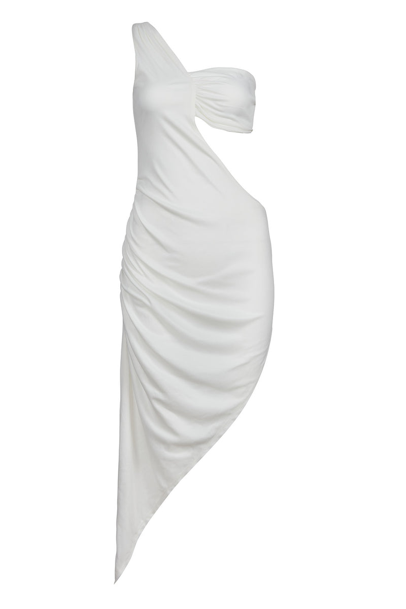 שמלת חוף כתף אחת צבע לבן - ONE SHOULDER DRESS COLOR WHITE