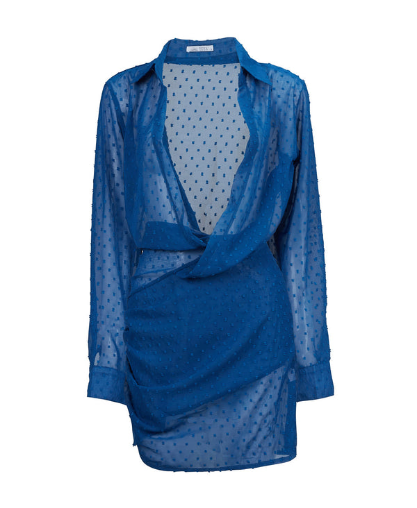 שמלת וי עמוק צבע כחול - V dress color blue